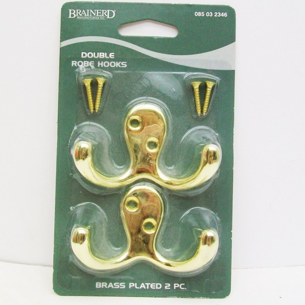 BRAINERD Set of 2 DOUBLE ROBE HOOK Brass Plated LIBERTY HARDWARE New
